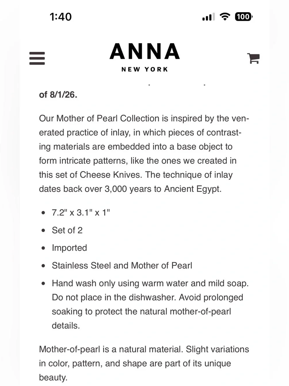 ANNA Mother-of-Pearl Handle Cheese Knife Set - Iridescent White and Cream